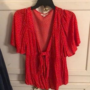 Takara red and white polka dot blouse